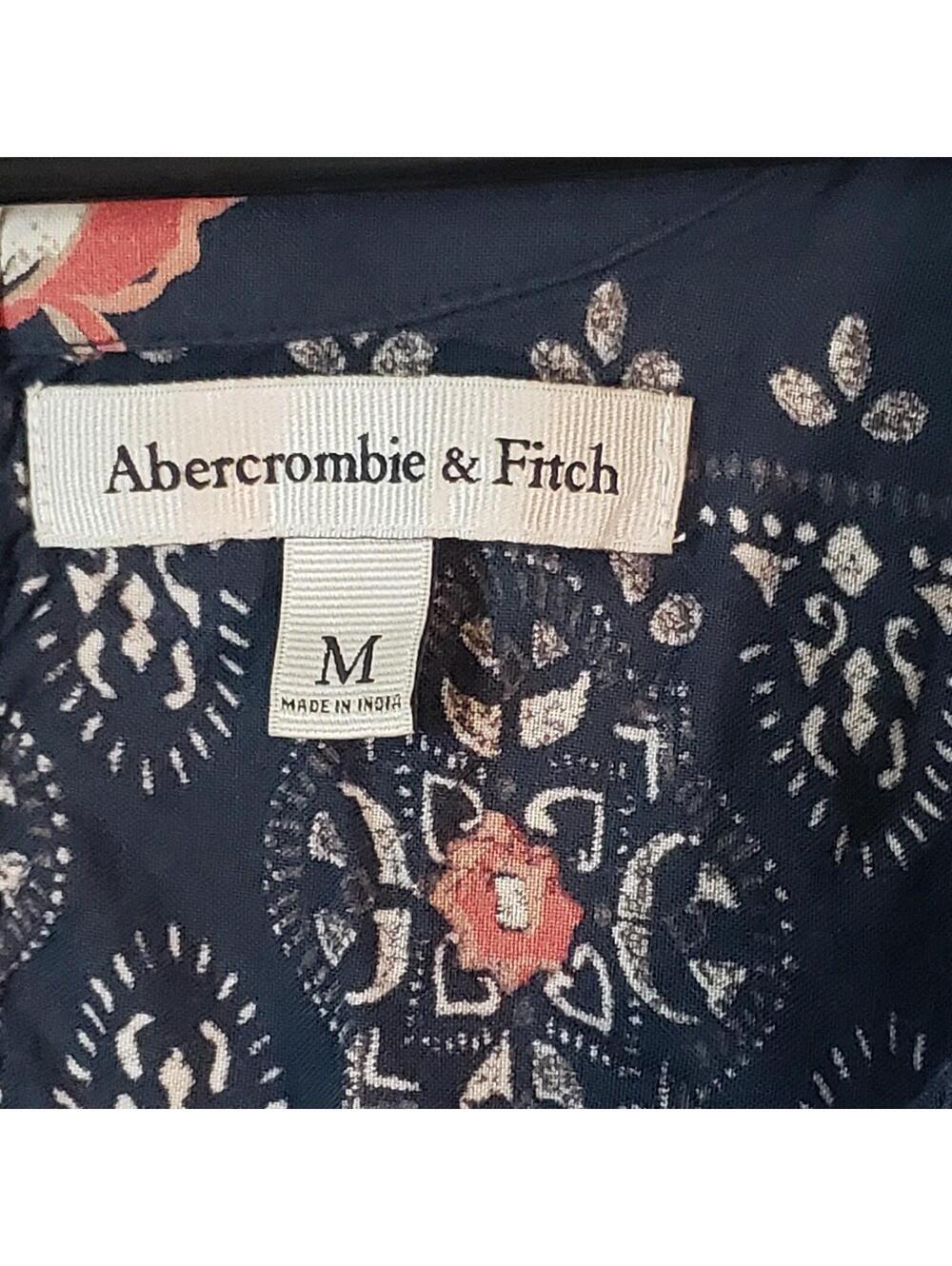 Abercrombie & Fitch Floral Long Sleeve Romper Navy M V-Neck Button Elastic Waist - Picture 4 of 7